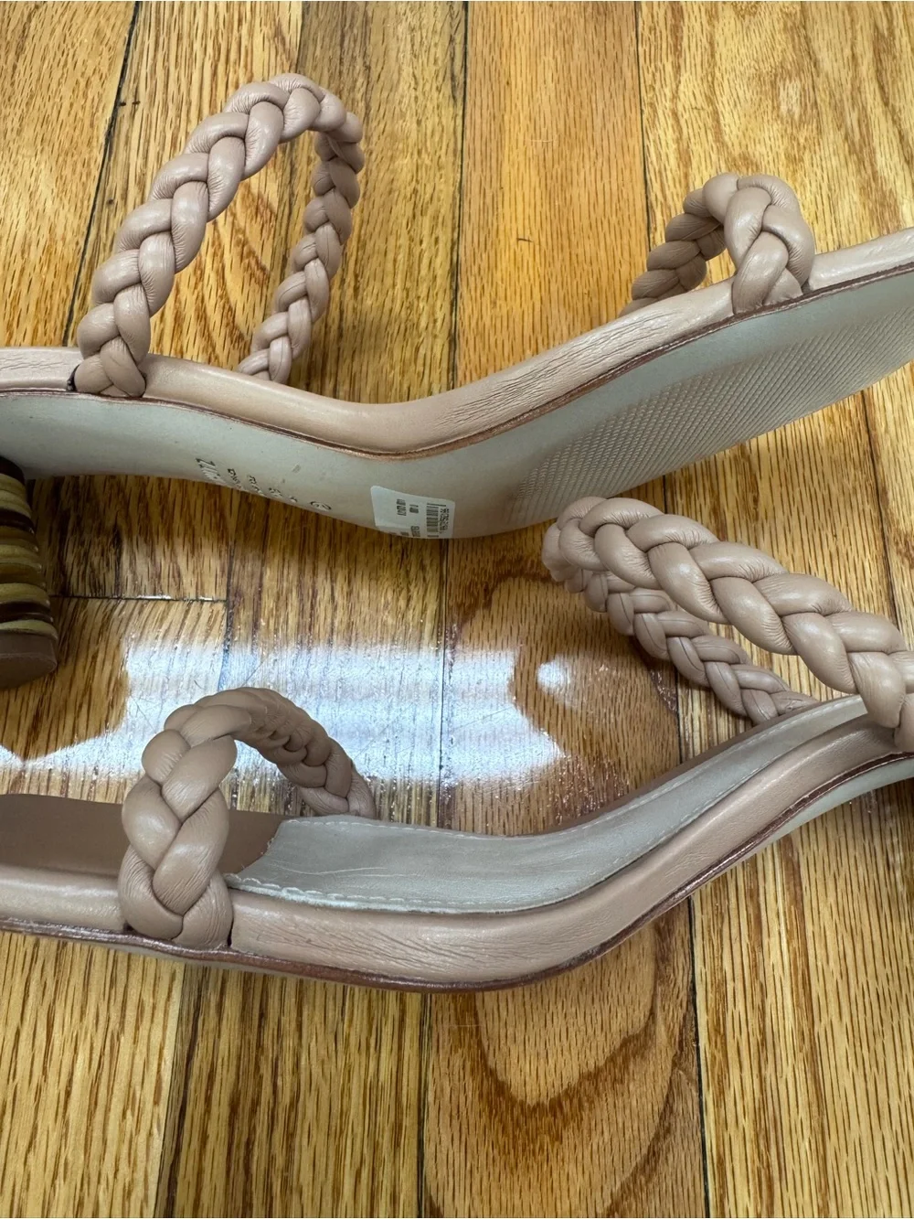 Schutz Braided Strap Beige/Nude Block Heel Sandals Square Toe